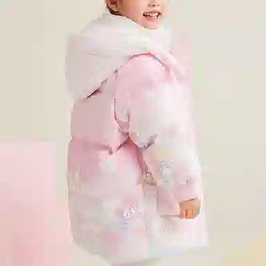 鸭鸭 连帽拉链中长款厚款保暖防风鸭绒卡通动漫羽绒服 中小童