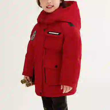 鸭鸭 连帽拉链中长款羽绒服 中小童