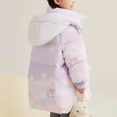 鸭鸭 连帽拉链中长款厚款保暖防风鸭绒卡通动漫羽绒服 中小童