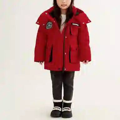 鸭鸭 连帽拉链中长款羽绒服 中小童