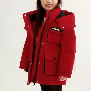 鸭鸭 连帽拉链中长款羽绒服 中小童