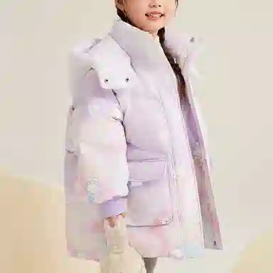 鸭鸭 连帽拉链中长款厚款保暖防风鸭绒卡通动漫羽绒服 中小童