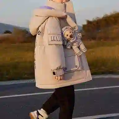 鸭鸭羽绒服 云朵系列 连帽拉链字母中长款 中小童