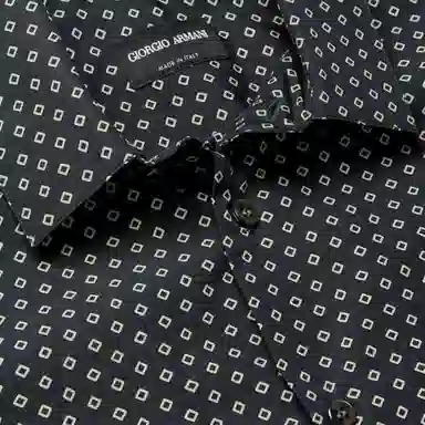 阿玛尼 印花棉质尖领衬衫 男款 海军蓝