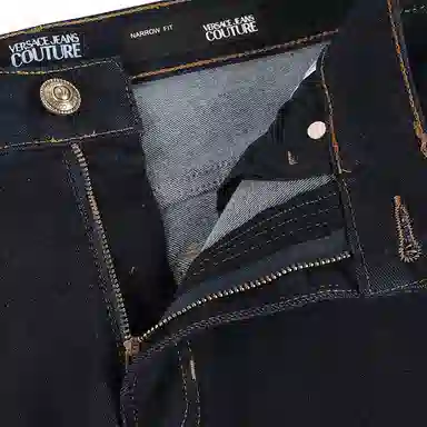 范思哲 纯色纽扣修身弹力牛仔裤 男款 深蓝色