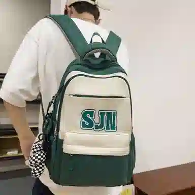 醇龙 高中潮流高颜值中小学生 尼龙 双肩包 男女同款情侣款 黑色/绿色/蓝色/灰色/红色