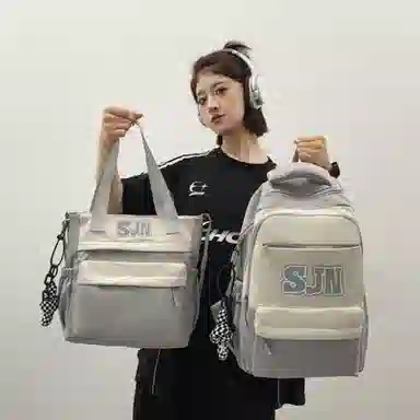 醇龙 高中潮流高颜值中小学生 尼龙 双肩包 男女同款情侣款 黑色/绿色/蓝色/灰色/红色