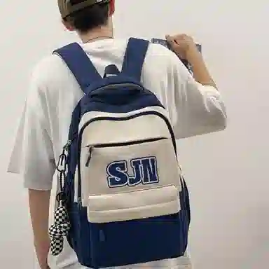 醇龙 高中潮流高颜值中小学生 尼龙 双肩包 男女同款情侣款 黑色/绿色/蓝色/灰色/红色