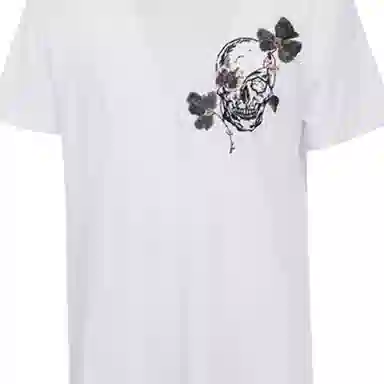Alexander McQueen Skull Floral Print T-Shirt White