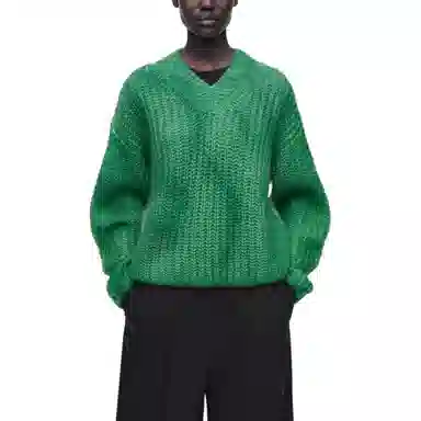 COS V-Neck Relaxed Sweater Green