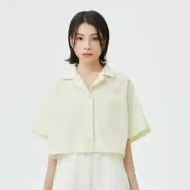 中国李宁 印花字母单排扣宽松短袖衬衫 女款 绿色