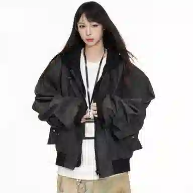桴生 美式复古高街风假两件连帽宽松百搭外套夹克 女款