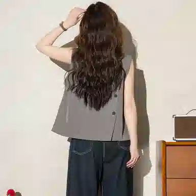 法文箱子 纯色西装领口袋马甲 女款