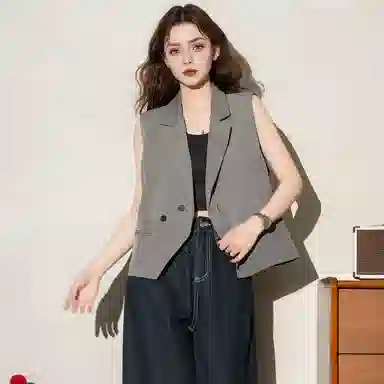 法文箱子 纯色西装领口袋马甲 女款