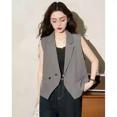 法文箱子 纯色西装领口袋马甲 女款