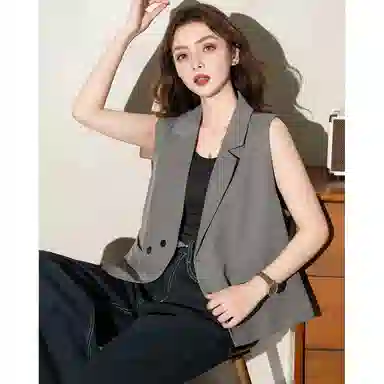 法文箱子 纯色西装领口袋马甲 女款