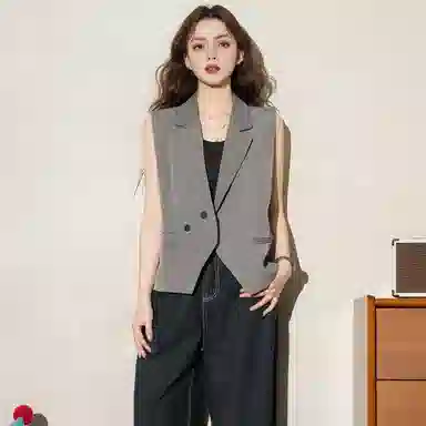 法文箱子 纯色西装领口袋马甲 女款