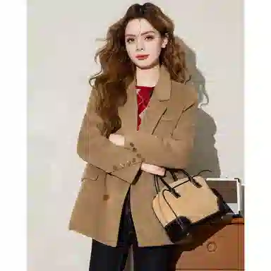 法文箱子 简约纯色双排扣长袖羽绒服 女款