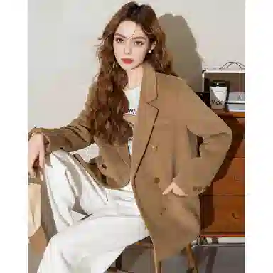 法文箱子 简约纯色双排扣长袖羽绒服 女款