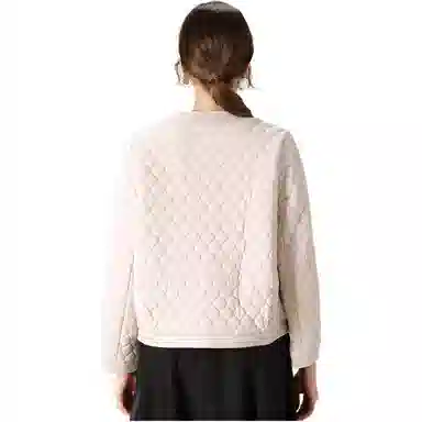 粉红玛琍 纯色圆领短款棉服 女款 白色