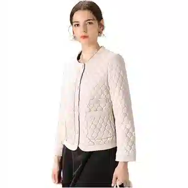 粉红玛琍 纯色圆领短款棉服 女款 白色