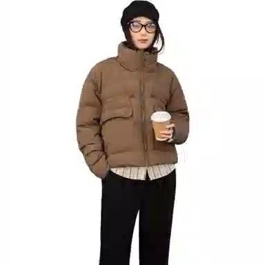 鸭鸭 拼色立领保暖百搭短款长袖羽绒服 女款