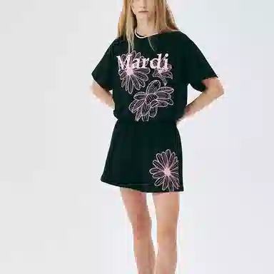 MARDI MERCREDI TSHIRT TRIPLE FLOWER_BLACK PINK SS25T