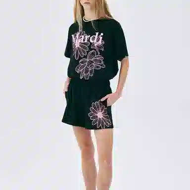 MARDI MERCREDI TSHIRT TRIPLE FLOWER_BLACK PINK SS25T