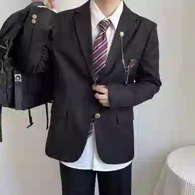 日系与美式融合的学院风多元素设计休闲宽松单排扣外套西装 男女同款