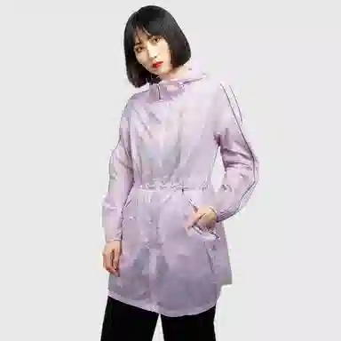 探路者 徒步系列 条纹中长款连帽拉链长袖防晒服 女款 丁香紫