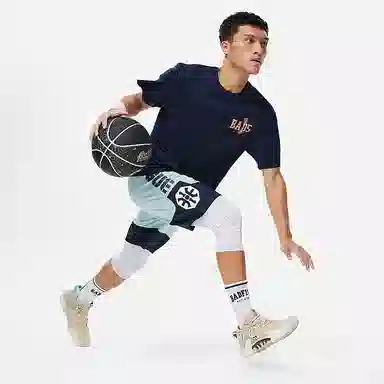 李宁 反伍系列 撞色字母印花松紧腰排湿速干比赛短裤 男款 石青灰