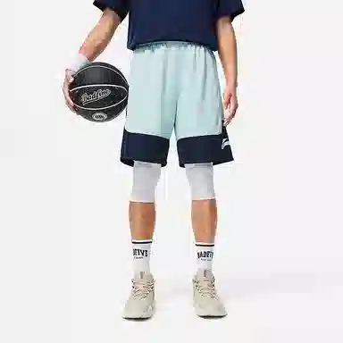 李宁 反伍系列 撞色字母印花松紧腰排湿速干比赛短裤 男款 石青灰