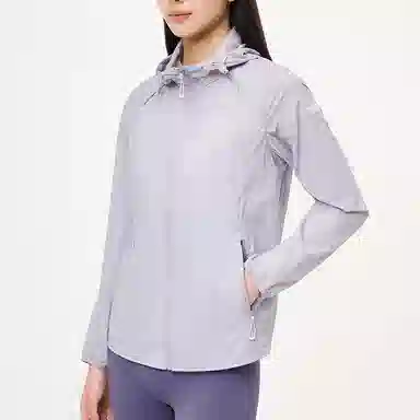 探路者 运动休闲简约连帽拼色 防紫外线防晒服 女款 暮紫色