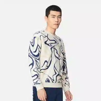 中国李宁 潮流音乐节系列 趣味印花宽松运动套头卫衣 男款 米白色  