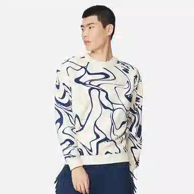 中国李宁 潮流音乐节系列 趣味印花宽松运动套头卫衣 男款 米白色  