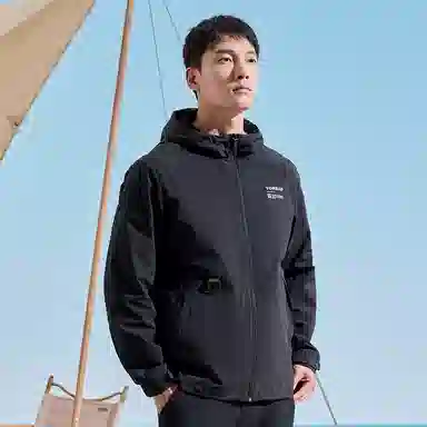 探路者 纯色连帽拉链夹克外套 男款