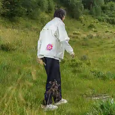 中国李宁 花卉立领宽松夹克外套 男女同款 白色