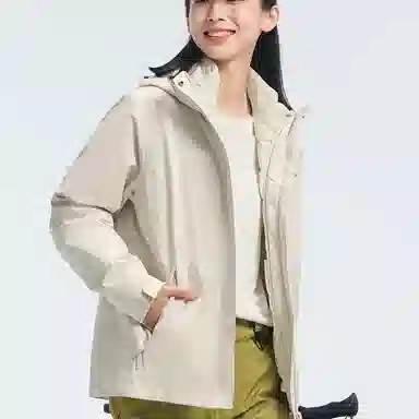 探路者  运动休闲简约纯色连帽  防水冲锋衣 女款 米色