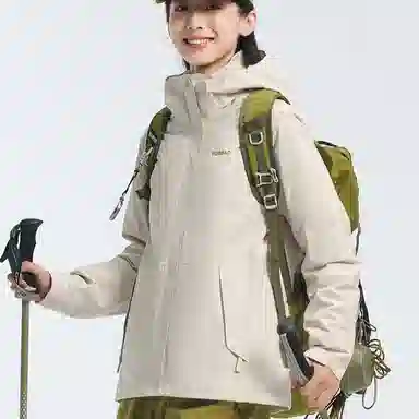探路者  运动休闲简约纯色连帽  防水冲锋衣 女款 米色