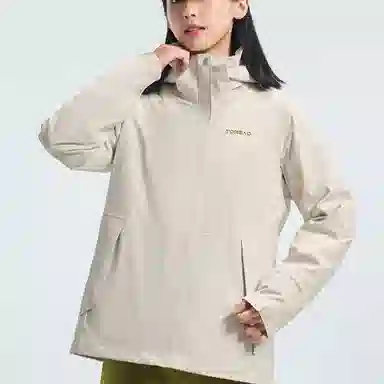 探路者  运动休闲简约纯色连帽  防水冲锋衣 女款 米色