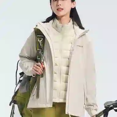 探路者  运动休闲简约纯色连帽  防水冲锋衣 女款 米色