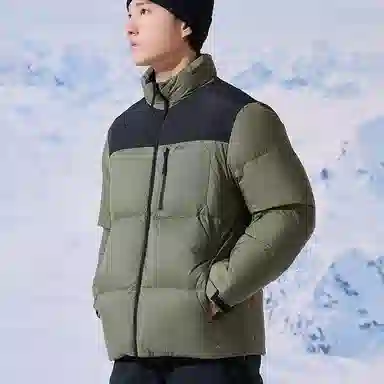 探路者 休闲保暖防风防泼水羽绒服 男款 军绿黑色