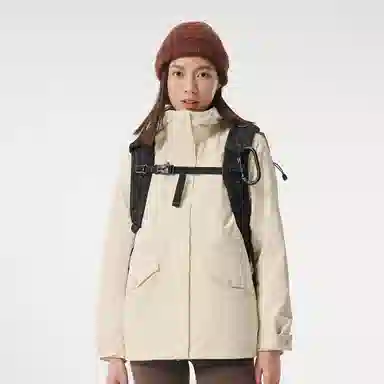 探路者  运动休闲简约纯色  防水防风保暖冲锋衣 女款 米色