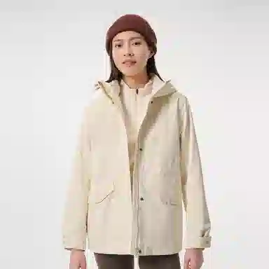 探路者  运动休闲简约纯色  防水防风保暖冲锋衣 女款 米色