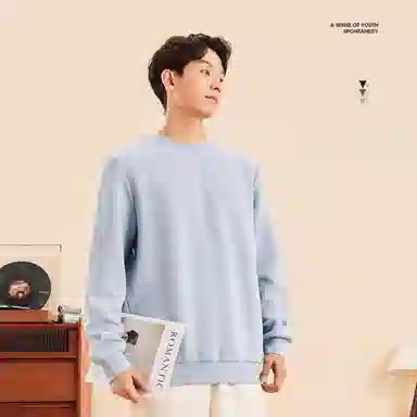 鸿星尔克 综训系列运动生活系列 休闲圆领套头上衣简约舒适纯色卫裤卫衣套装 男款 羽灰蓝