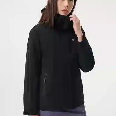 探路者  运动休闲纯色简约  防水防风冲锋衣 女款 黑色