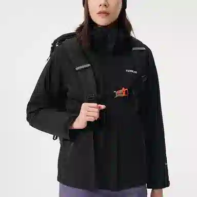 探路者  运动休闲纯色简约  防水防风冲锋衣 女款 黑色
