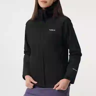 探路者  运动休闲纯色简约  防水防风冲锋衣 女款 黑色