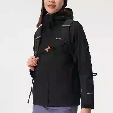 探路者  运动休闲纯色简约  防水防风冲锋衣 女款 黑色