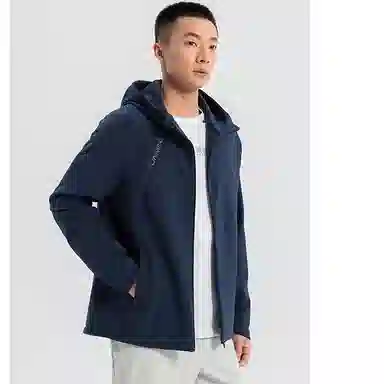 特步 运动生活系列 跑步系列 字母拉链连帽舒适透气百搭风衣 男款 森夜蓝